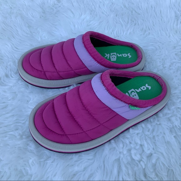 Kids sanuk slipper lounge slides shoes purple pink - Picture 1 of 3